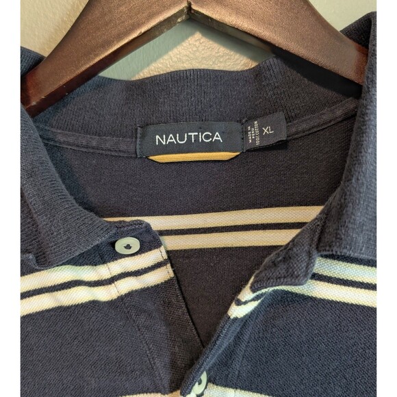 Nautica Size XL Polo Shirt Mens Black White Stripe Top Extra Large Short Sleeve - Picture 2 of 3